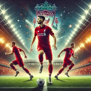 DALL·E 2024-12-06 01.46.33 - An artistic representation of a generic soccer scene inspired by Liverpool FC's style. The image features a red jersey-clad soccer player (without spe